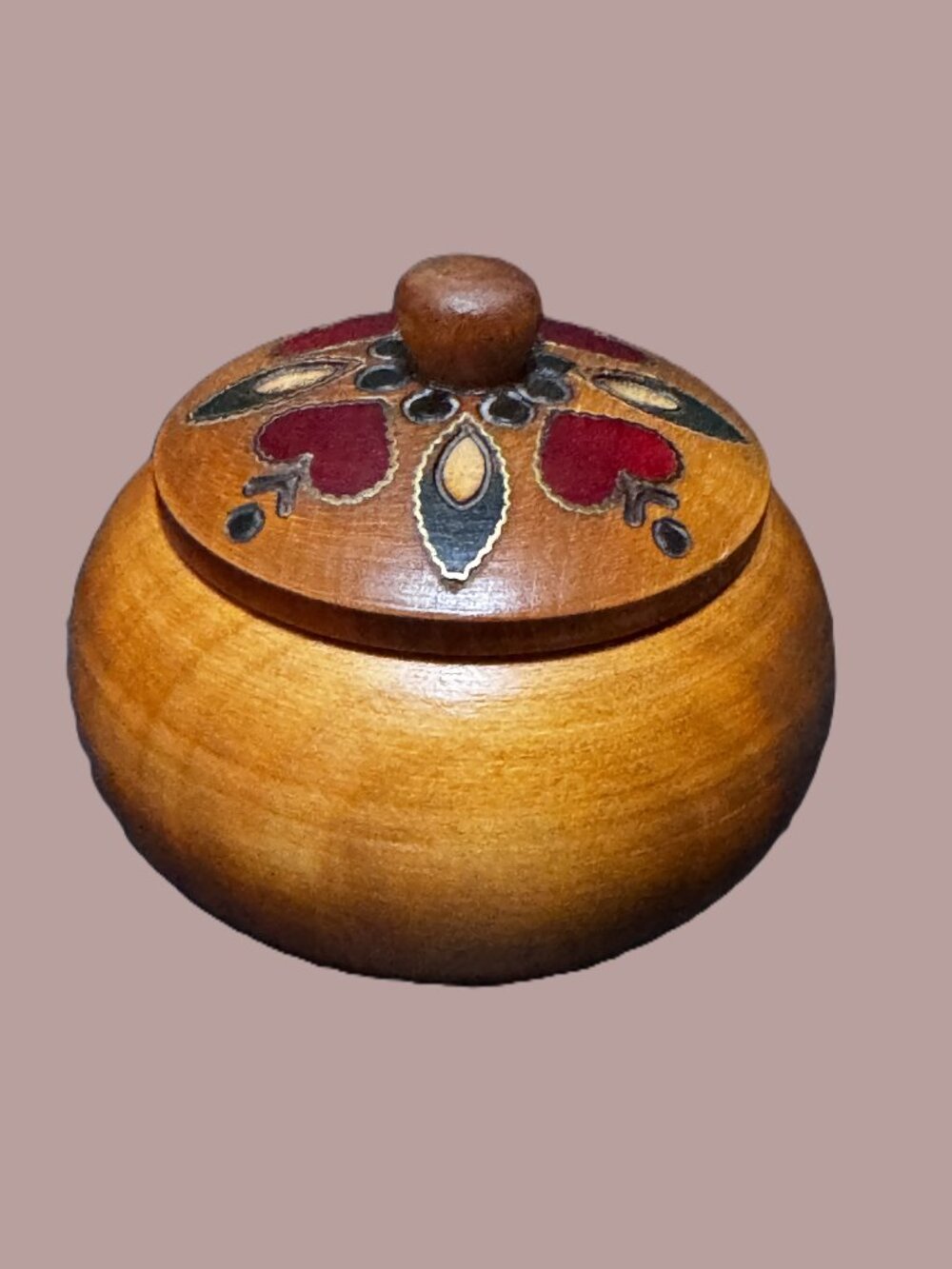 Polish Folk Art Wooden Pyrography Trinket Box, Vintage Circa 1970s-1980s